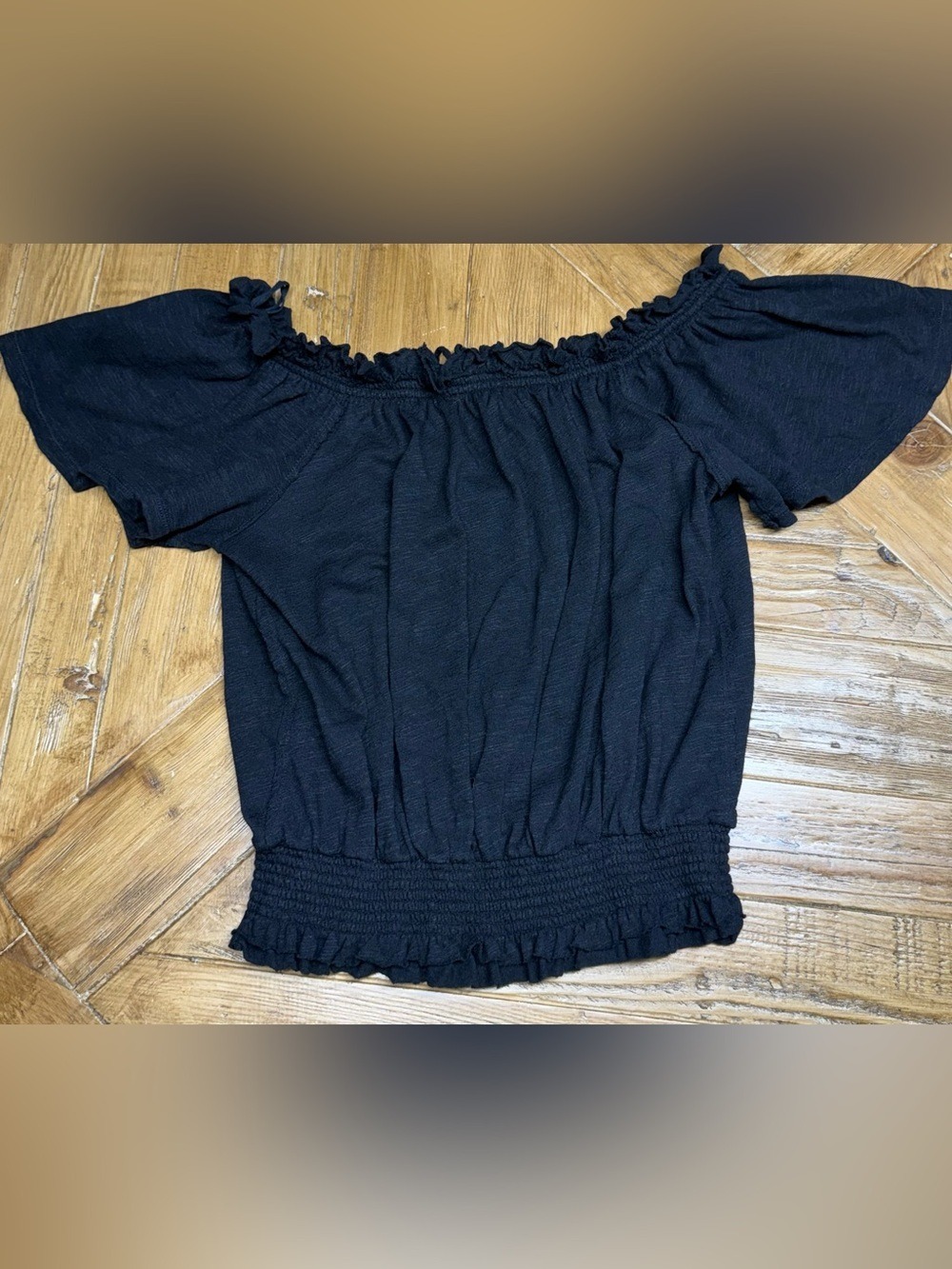 We The Free Free People Black Smocked Peasant Top Tassel Ties - Size S - Picture 11 of 12